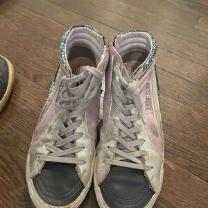 Golden Goose Pink and Silver Glitter Sneakers
